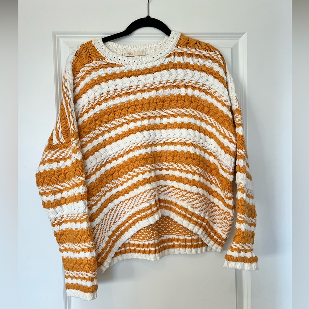 Maje Chunky Knit Mustard and White Striped Sweater